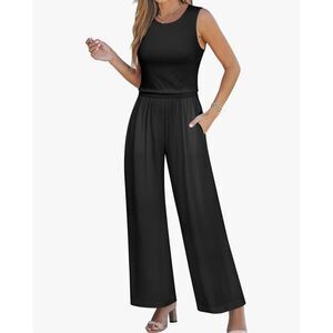 NEW Black Sleeveless Pockets Zipper Back Wide leg Jumpsuit XL